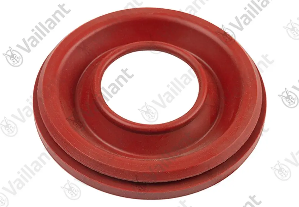 Rote Dichtung aus Gummi für Rohrdurchführungen von Vaillant, mit mittigem Loch und ringförmiger Struktur.